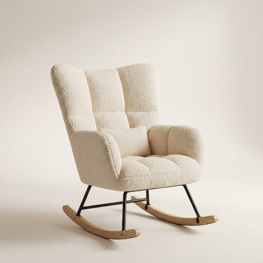 Fauteuil Bascule Sköna™ — Cocon en Laine Bouclée Scandinave